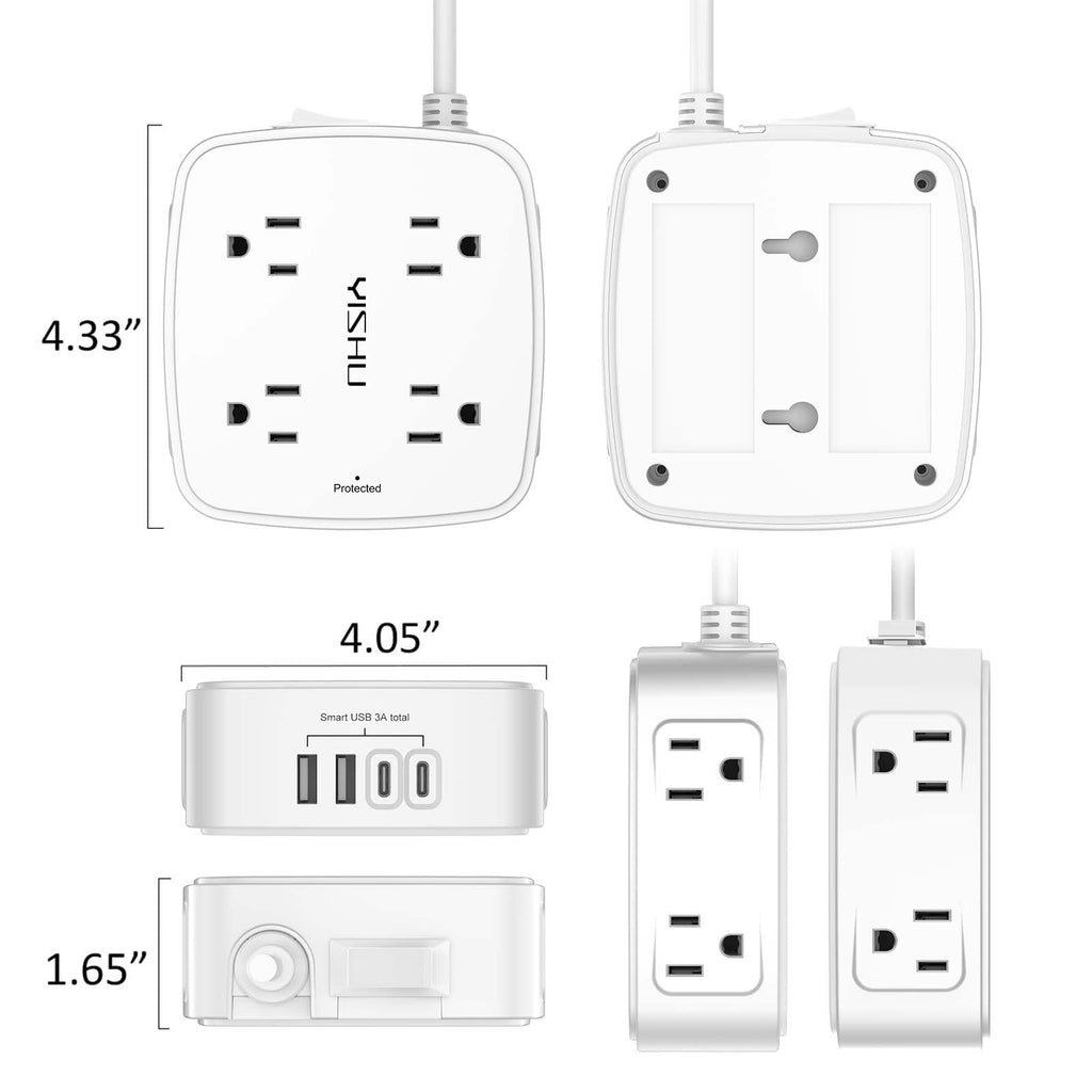 YISHU 6Ft Surge Protector Power Strip with 8 Widely Outlets & 4 USB Ports