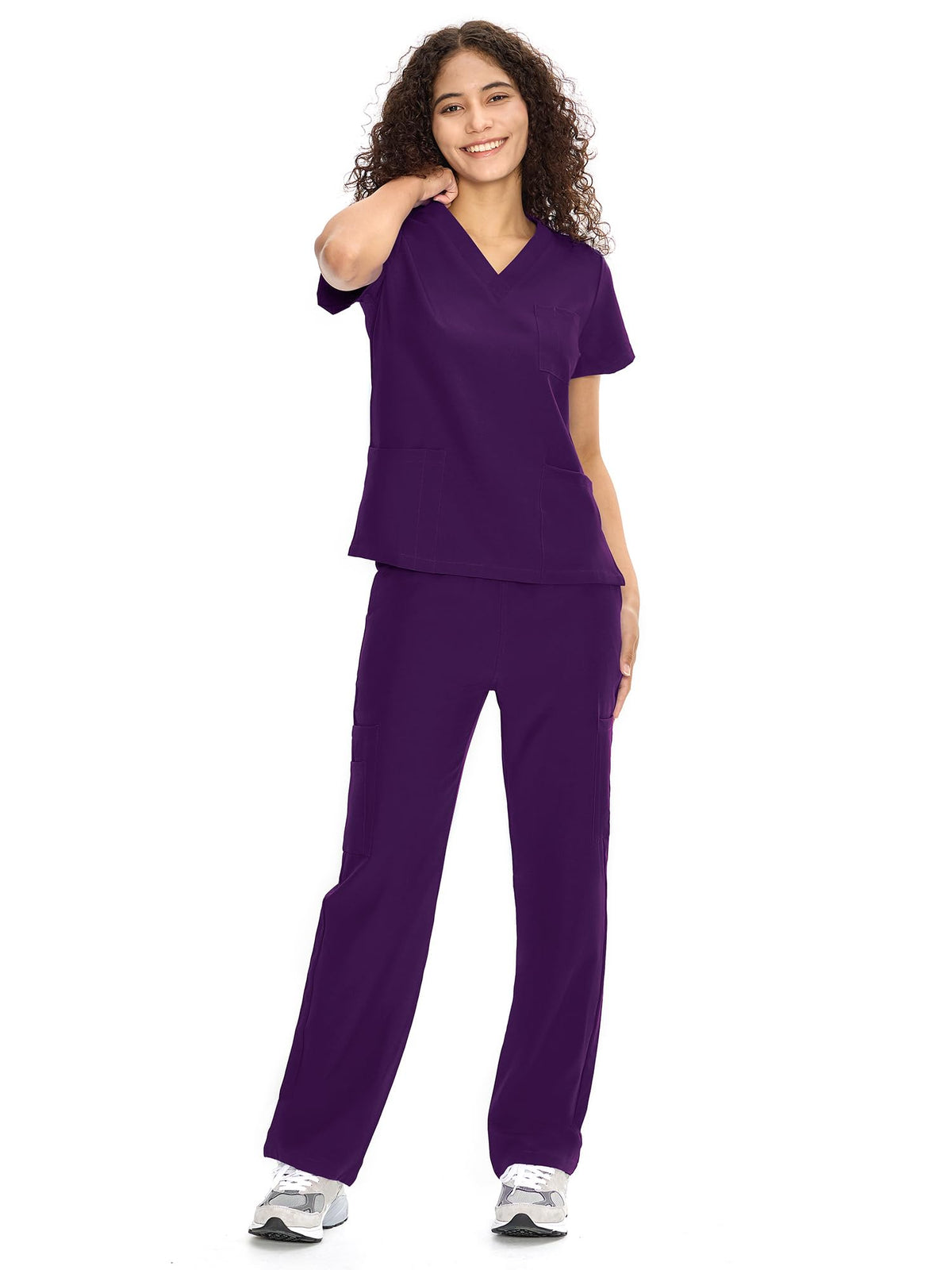 COZYFIT Scrubs for Women Set - V-Neck & Straight Leg Pants with 9 Pockets