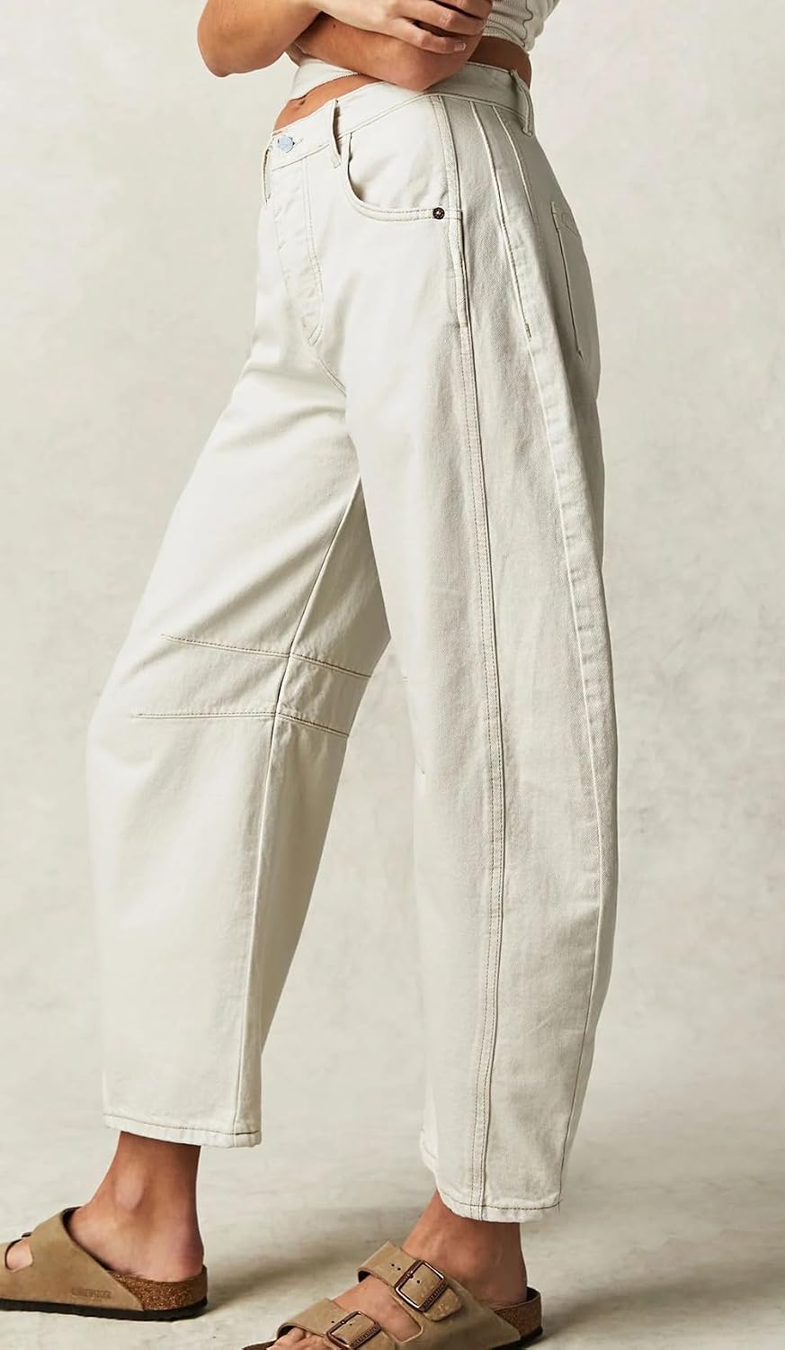 Womens Stretchy Mid Rise Barrel Jeans Vintage Loose Wide Leg Cropped Denim Pants Y2k Baggy Boyfriend Jeans