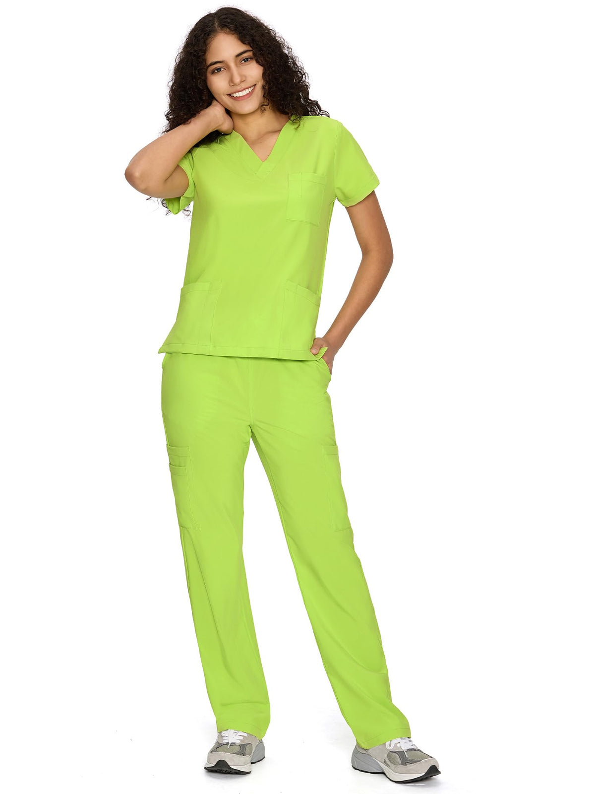 COZYFIT Scrubs for Women Set - V-Neck & Straight Leg Pants with 9 Pockets