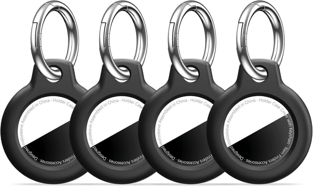 MOLOSLEEVE 1|2|4 Pack Case for AirTag 2nd Gen (2026) & 1st Gen, Shockproof Holder Anti-Scratch Protective Cover for Air Tags, Men's Women's Keyrings & Keychains for Keys, Luggage, Bags, Black