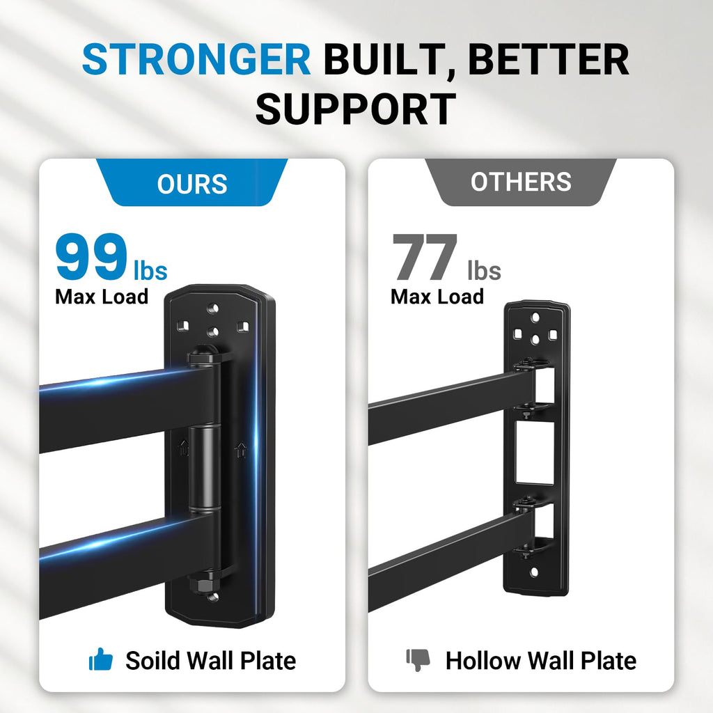 Pipishell TV Wall Mount for 26-74 inch LED LCD OLED 4K TVs up to 99lbs, Full Motion TV Mount Bracket Articulating Swivel Extension Tilting Leveling Max VESA 400x400mm, Fits 12/16 Inch Wood Studs