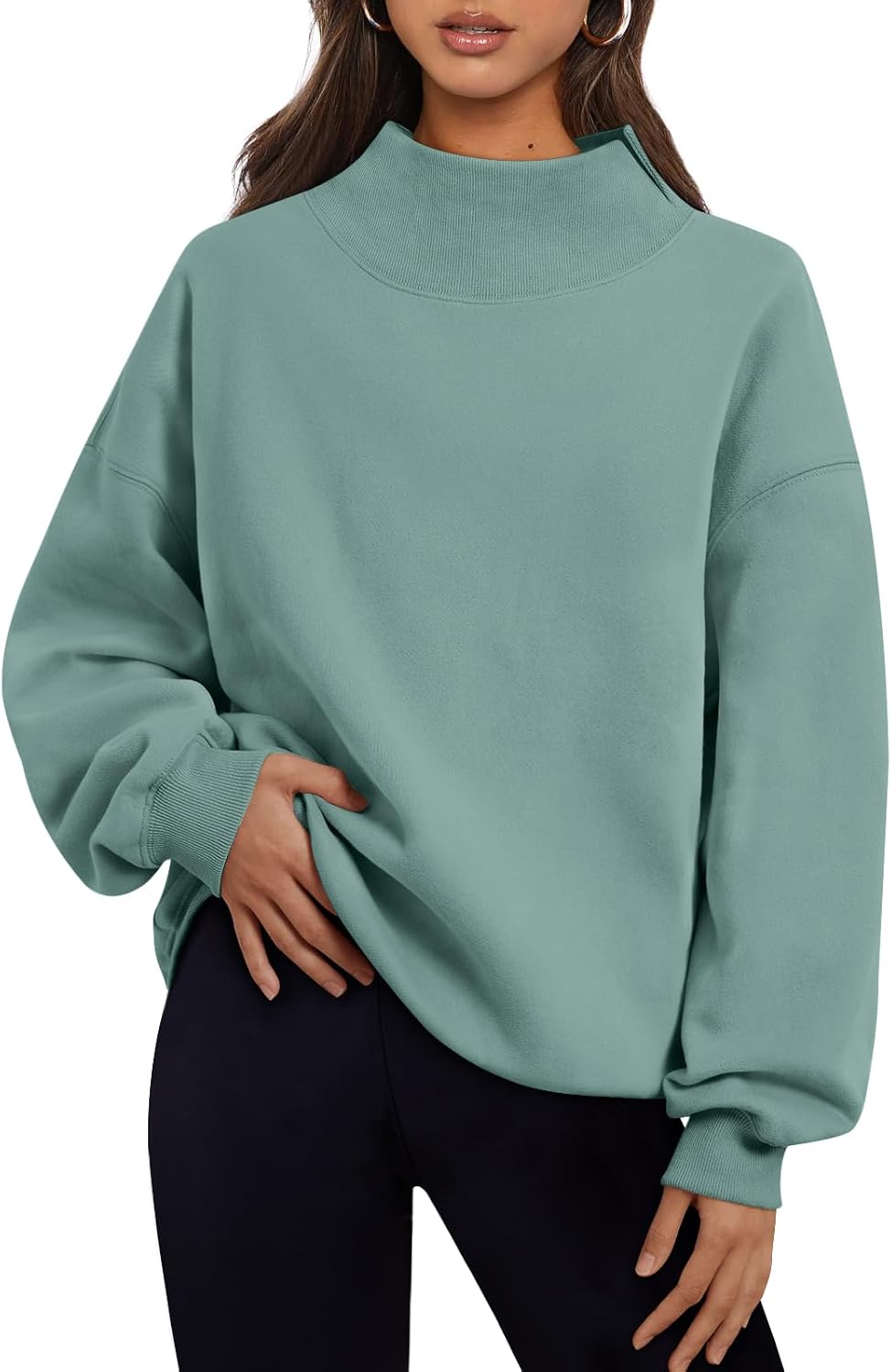 Trendy Queen Womens Mock Neck Sweatshirts Oversized Pullover Fall Outfits
