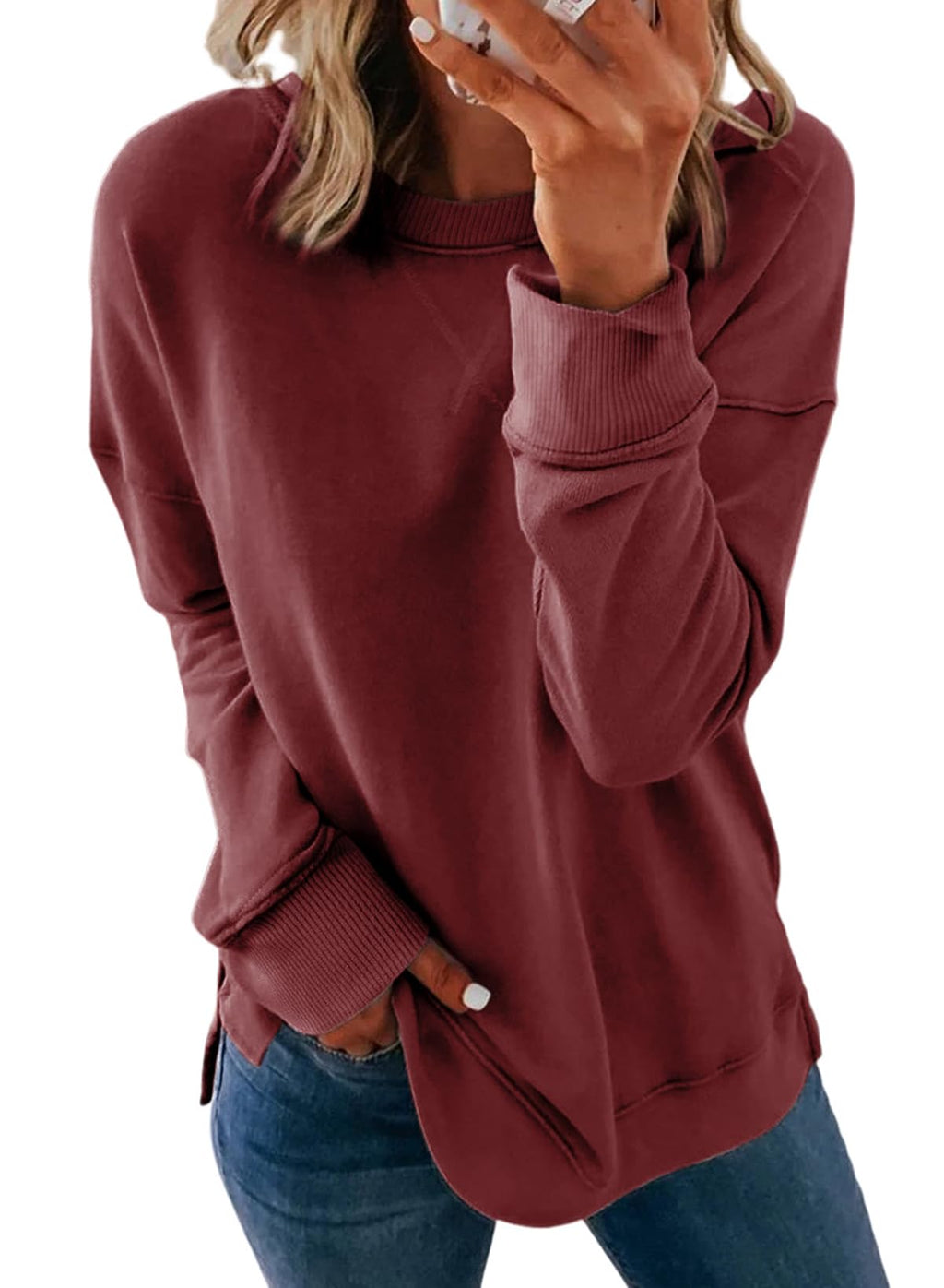 Dokotoo Women's Casual Crew Neck Sweatshirt Loose Long Sleeve Pullover Tops