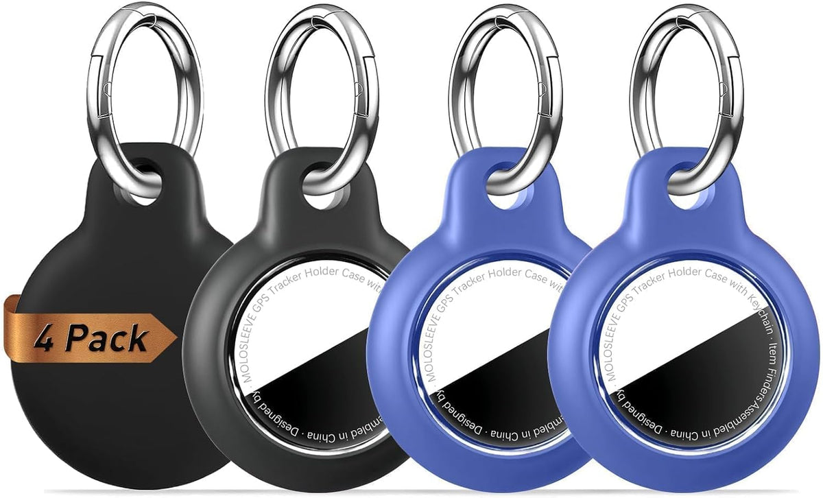 MOLOSLEEVE 1|2|4 Pack Case for AirTag 2nd Gen (2026) & 1st Gen, Shockproof Holder Anti-Scratch Protective Cover for Air Tags, Men's Women's Keyrings & Keychains for Keys, Luggage, Bags, Black