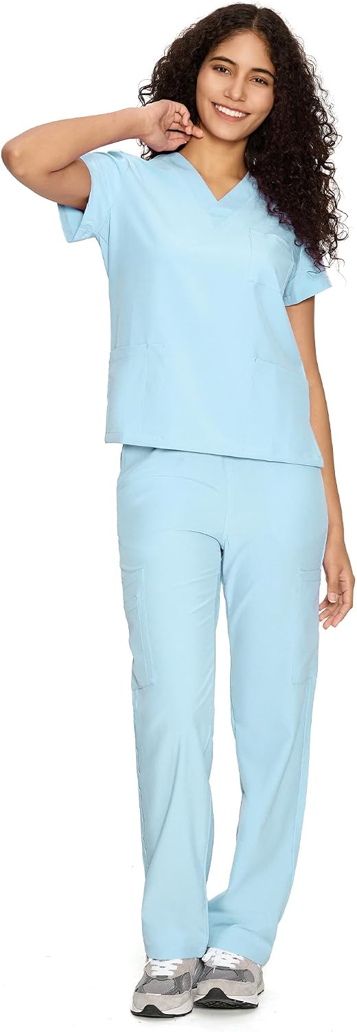 COZYFIT Scrubs for Women Set - V-Neck & Straight Leg Pants with 9 Pockets