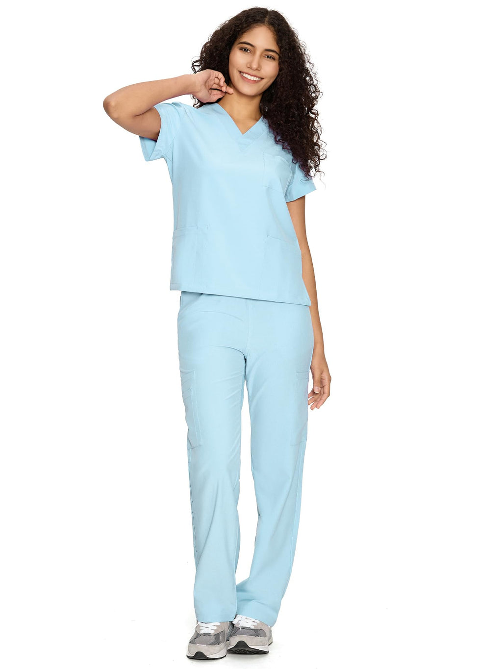 COZYFIT Scrubs for Women Set - V-Neck & Straight Leg Pants with 9 Pockets