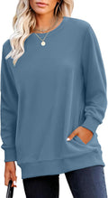 RUMIA Crewneck Fall Sweatshirt for Women Plain Long Sleeve Top with Pocket