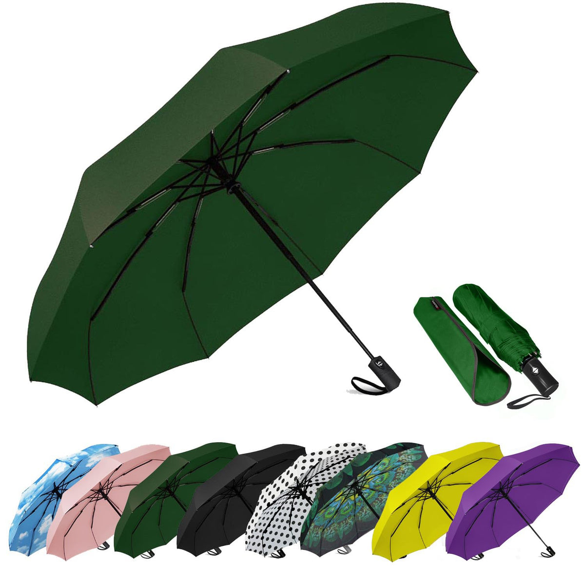SIEPASA Windproof Travel Umbrella - Automatic Compact Folding Umbrella for Rain, Small Portable Windproof Umbrellas for Men Women and Teenagers (Navy Blue)