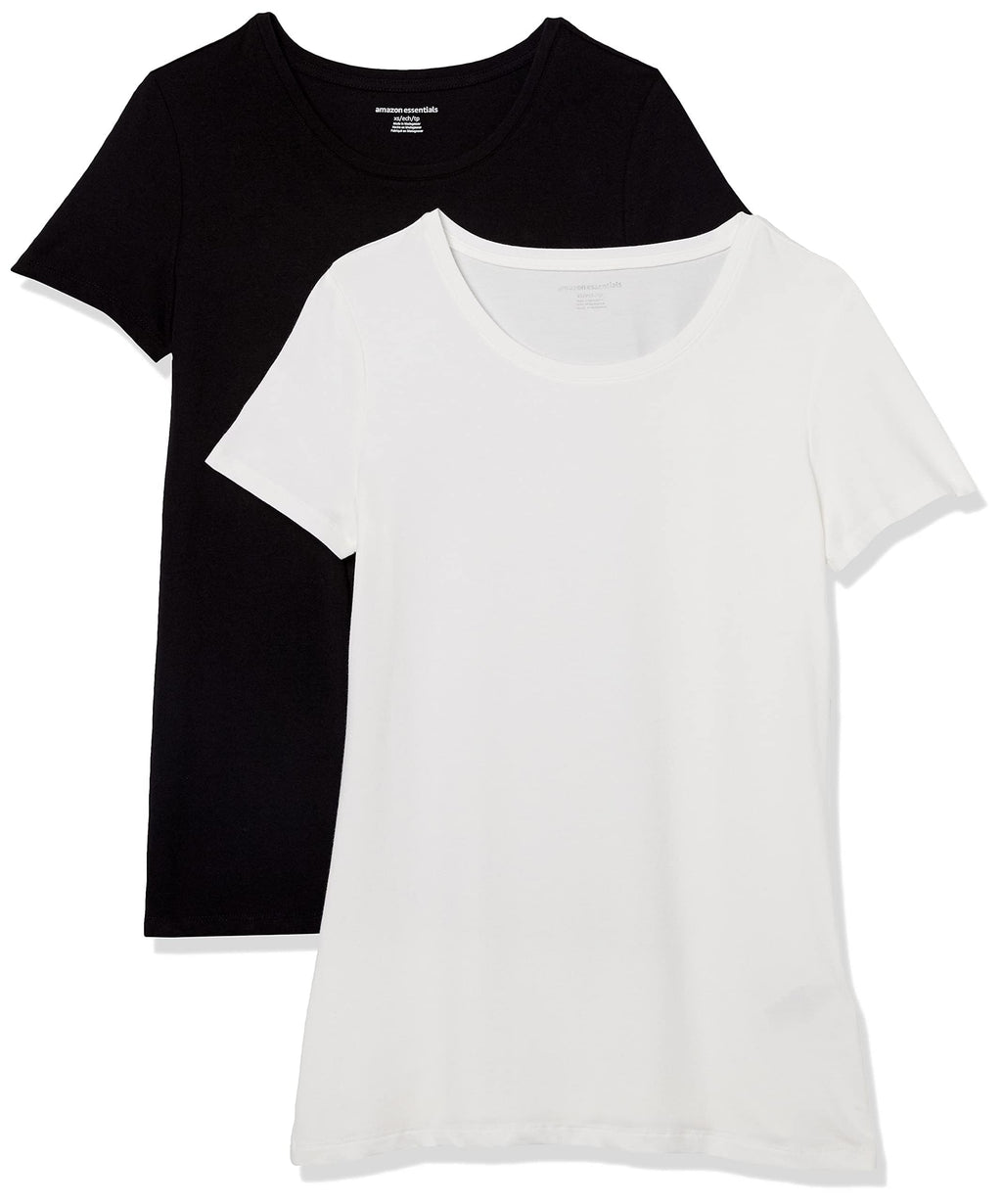 Amazon Essentials Women's Regular-Fit Short-Sleeve Crewneck T-Shirt, Cotton Modal Blend, Pack of 2