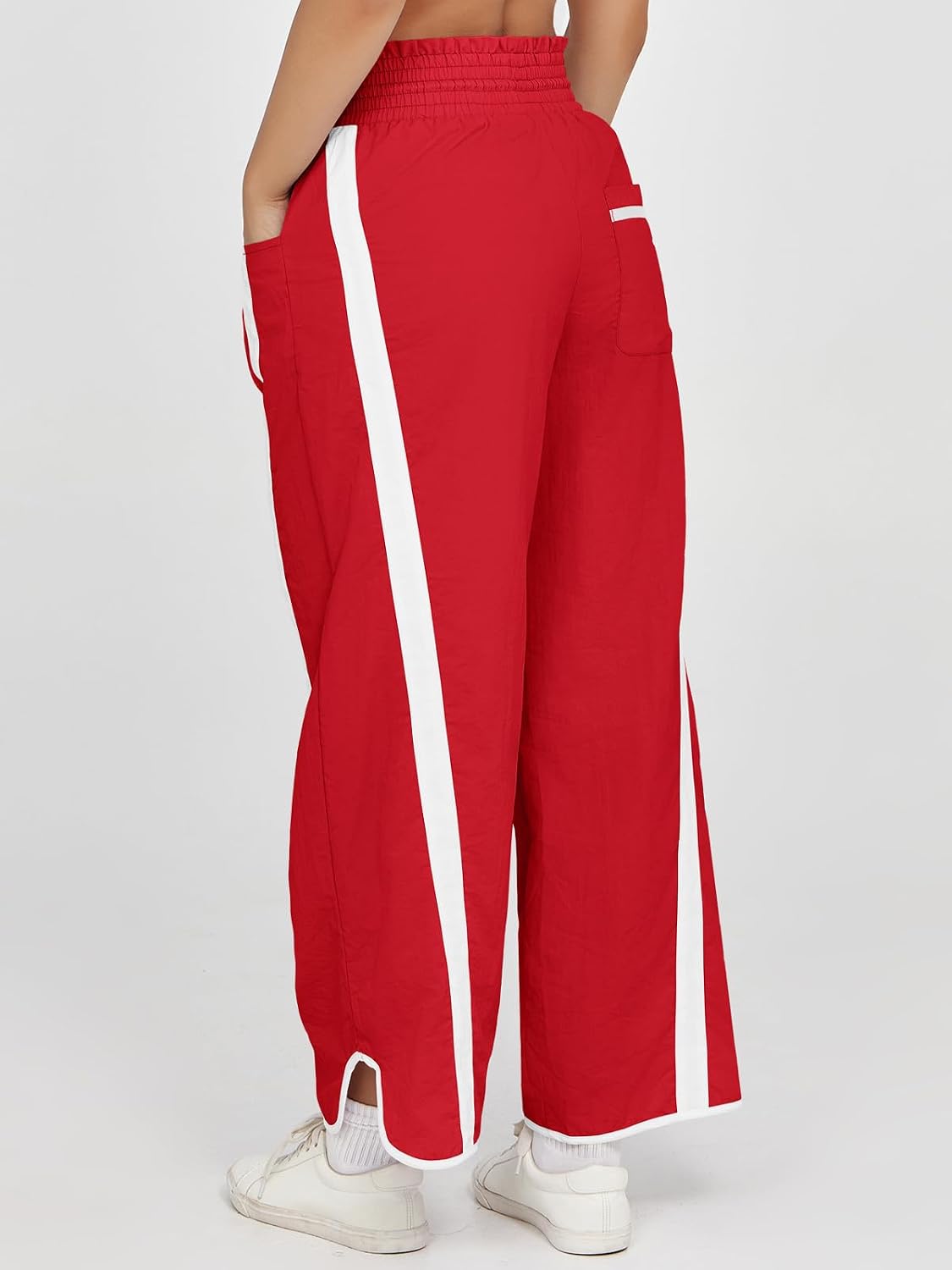Fisoew Women's Baggy Wide Leg Pants Casual Drawstring Elastic Waisted Contrast Color Workout Y2K Track Pants