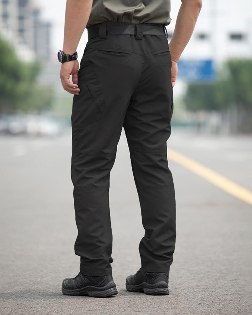 Men's Stretch Tactical Pants Waterproof Ripstop Fabric Cargo Pants Lightweight Casual Hiking Outdoor Work Pants (No Belt)