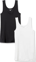 Amazon Essentials Women's Slim-Fit Ribbed Scoop Neck Tank Tops, Pack of 2