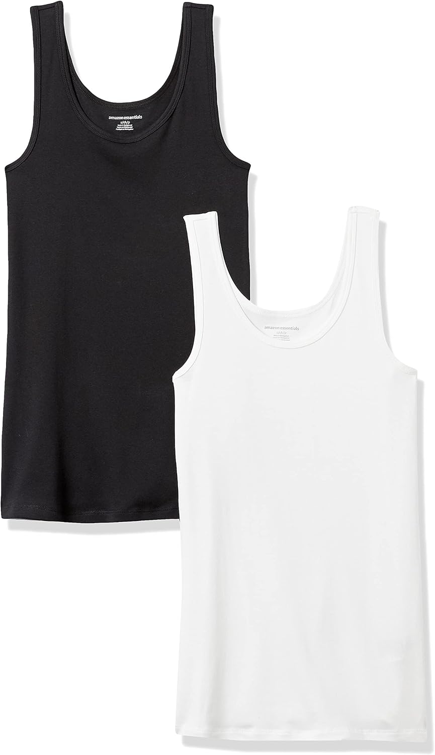 Amazon Essentials Women's Slim-Fit Ribbed Scoop Neck Tank Tops, Pack of 2