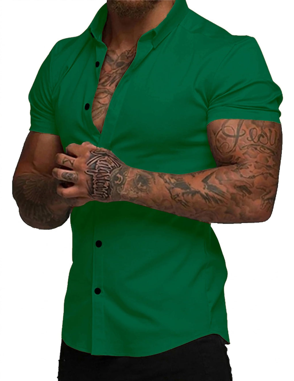 JMIERR Men's Muscle Fit High Stretch Wrinkle-Free Button Down Dress Shirts Summer Casual Short Sleeve Shirt