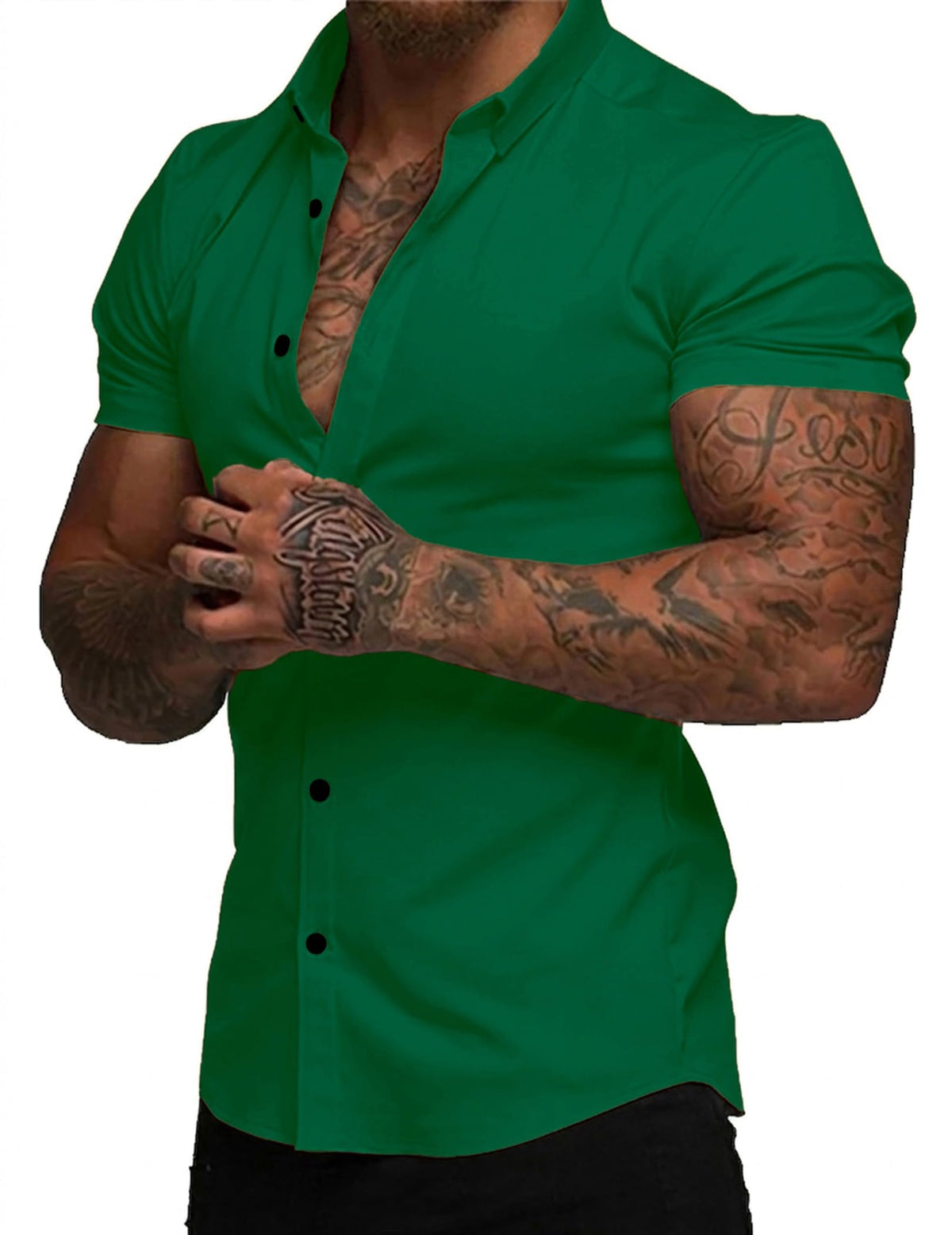 JMIERR Men's Muscle Fit High Stretch Wrinkle-Free Button Down Dress Shirts Summer Casual Short Sleeve Shirt