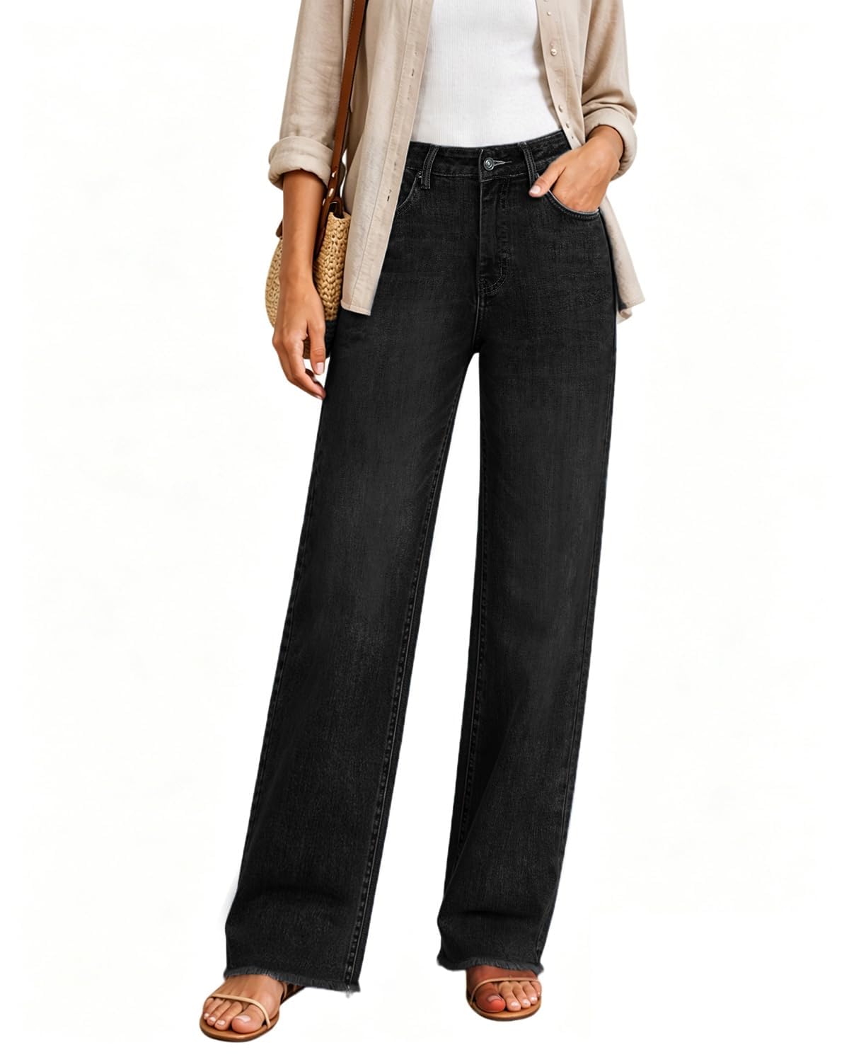 Women's High Waisted Stretchy Straight Leg Jeans Tummy Control Pants