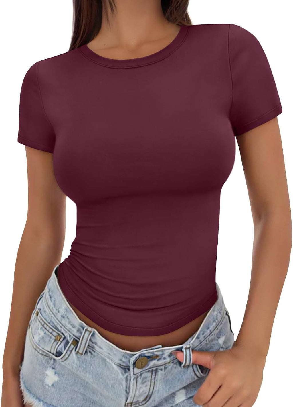 Trendy Queen Womens Fitted Short Sleeve Shirt Buttery Soft Top Stretchy Tee