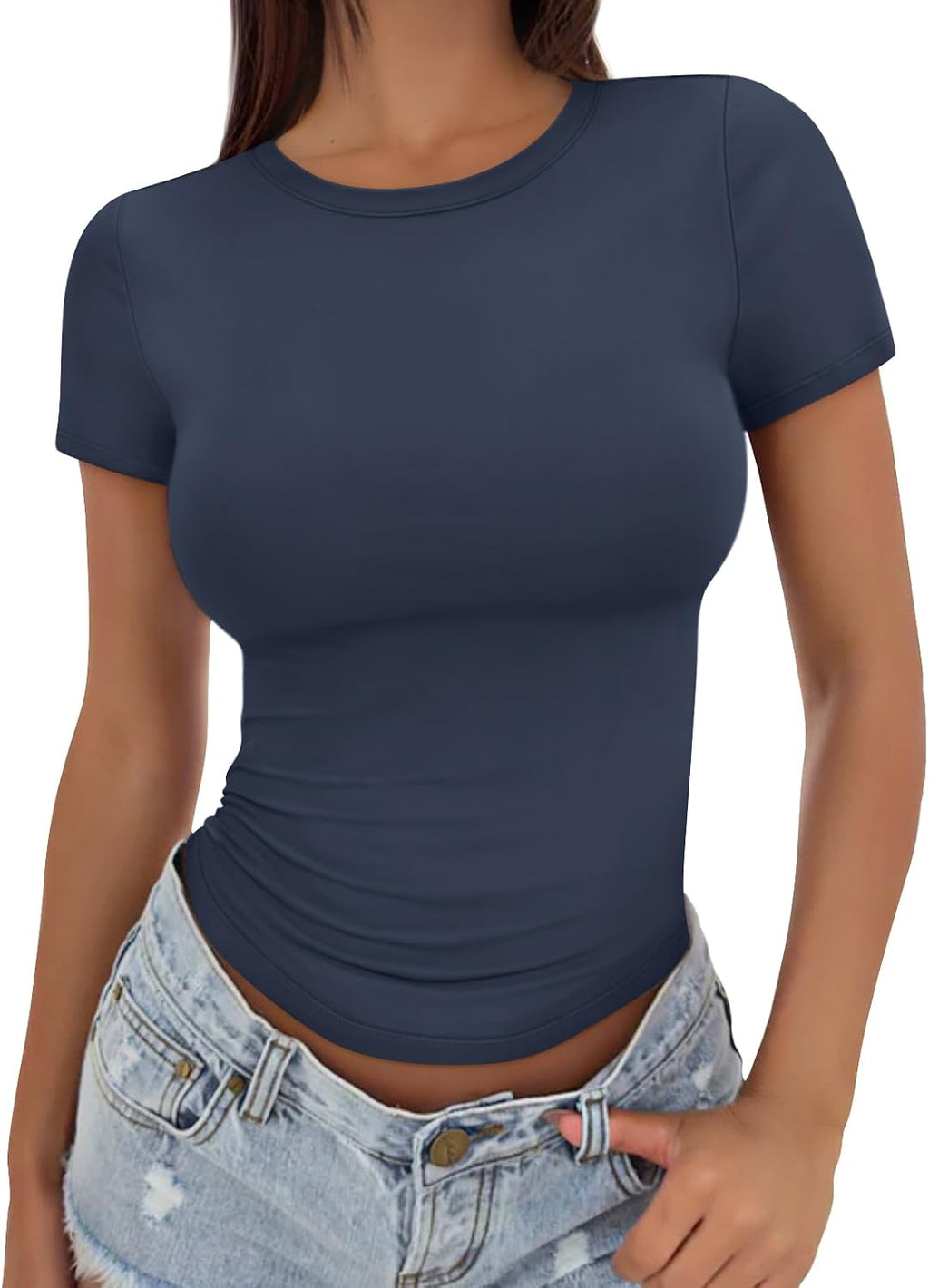 Trendy Queen Womens Fitted Short Sleeve Shirt Buttery Soft Top Stretchy Tee