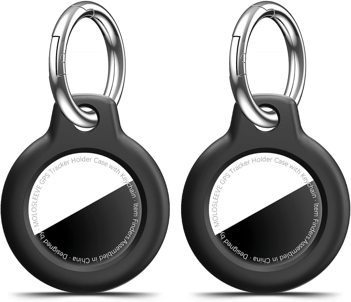 MOLOSLEEVE 1|2|4 Pack Case for AirTag 2nd Gen (2026) & 1st Gen, Shockproof Holder Anti-Scratch Protective Cover for Air Tags, Men's Women's Keyrings & Keychains for Keys, Luggage, Bags, Black