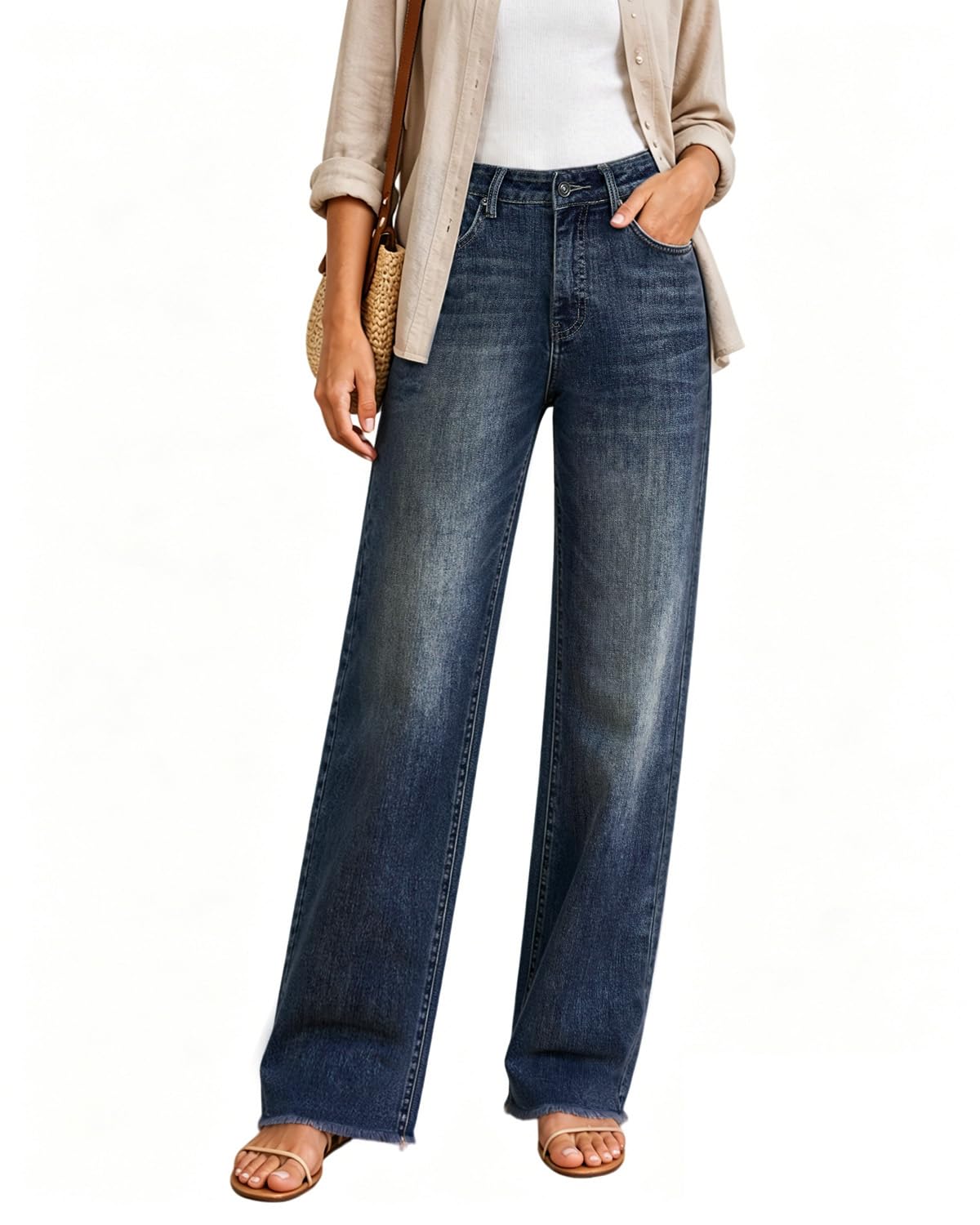 Women's High Waisted Stretchy Straight Leg Jeans Tummy Control Pants