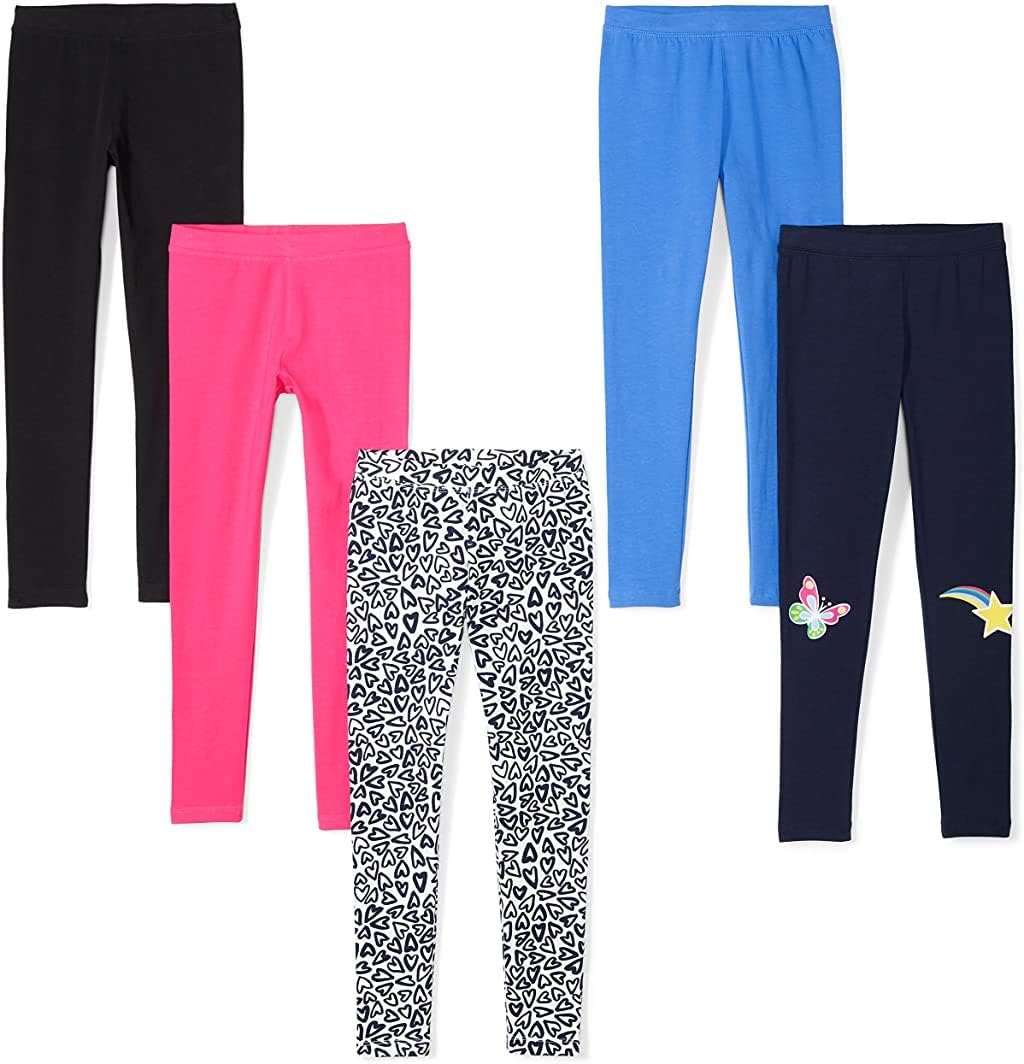 Amazon Essentials Girls' Cotton Stretch Leggings, Multipacks