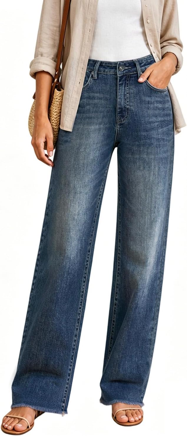 Women's High Waisted Stretchy Straight Leg Jeans Tummy Control Pants