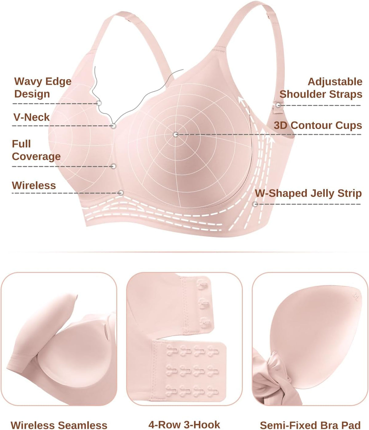 Womens Wireless Jelly Bra Seamless Full Coverage Supportive Bralette