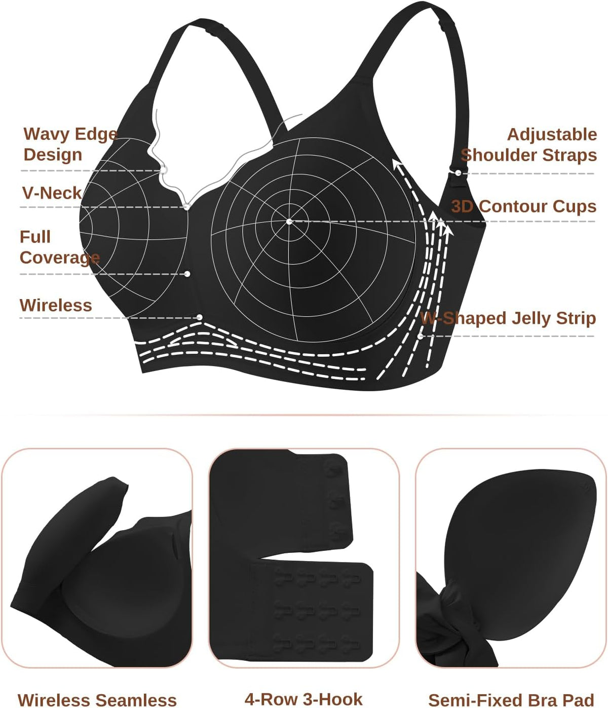 Womens Wireless Jelly Bra Seamless Full Coverage Supportive Bralette