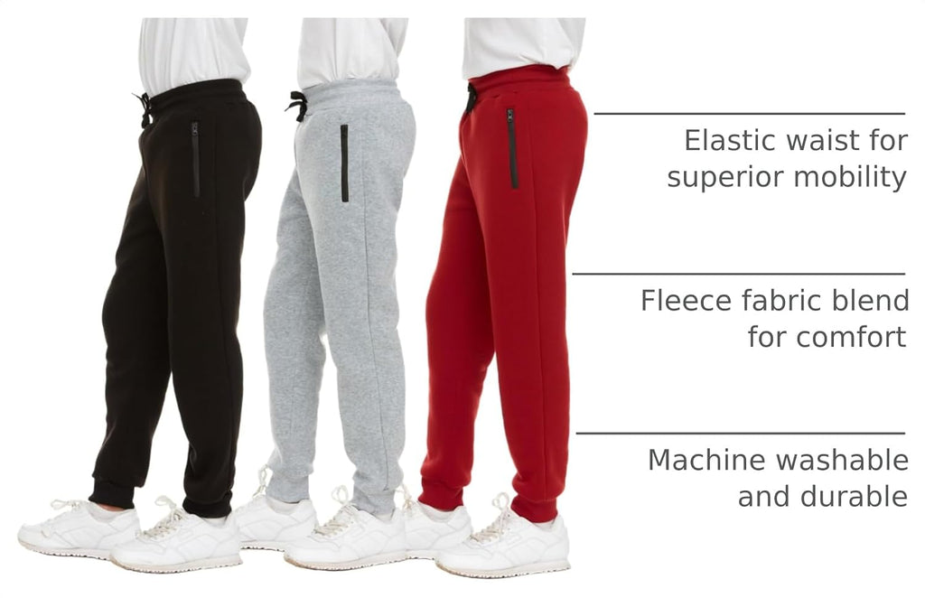 PURE CHAMP 3Pk Boys Sweatpants Fleece Athletic Workout Kids Clothes Boys Joggers with Zipper Pocket and Drawstring Size 4-20