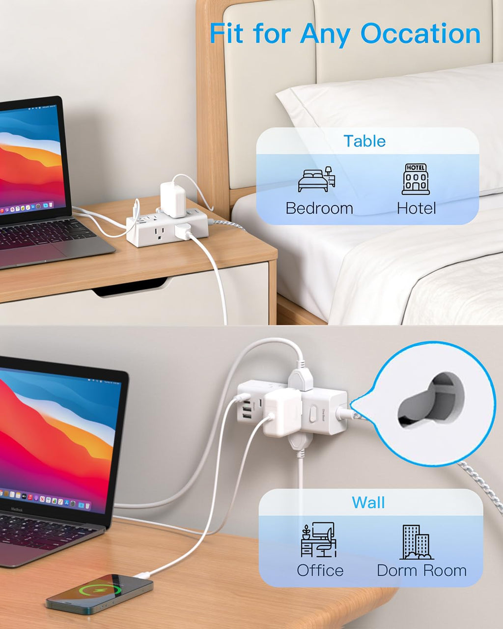 Surge Protector Power Strip 10Ft Long Extension Cord with Multiple Outlets