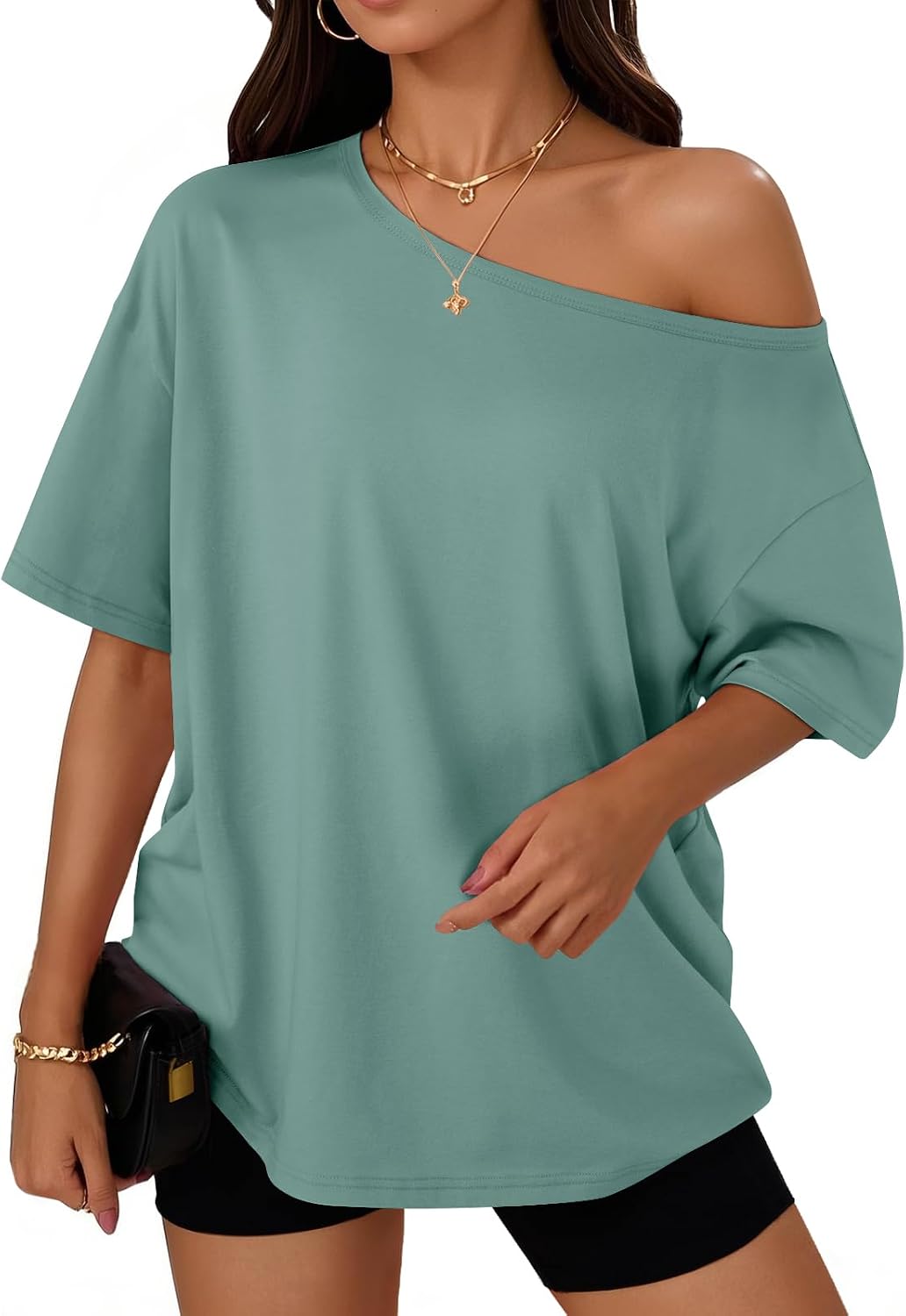 Trendy Queen Womens Off the Shoulder Tops Oversized Summer T-Shirts 2026