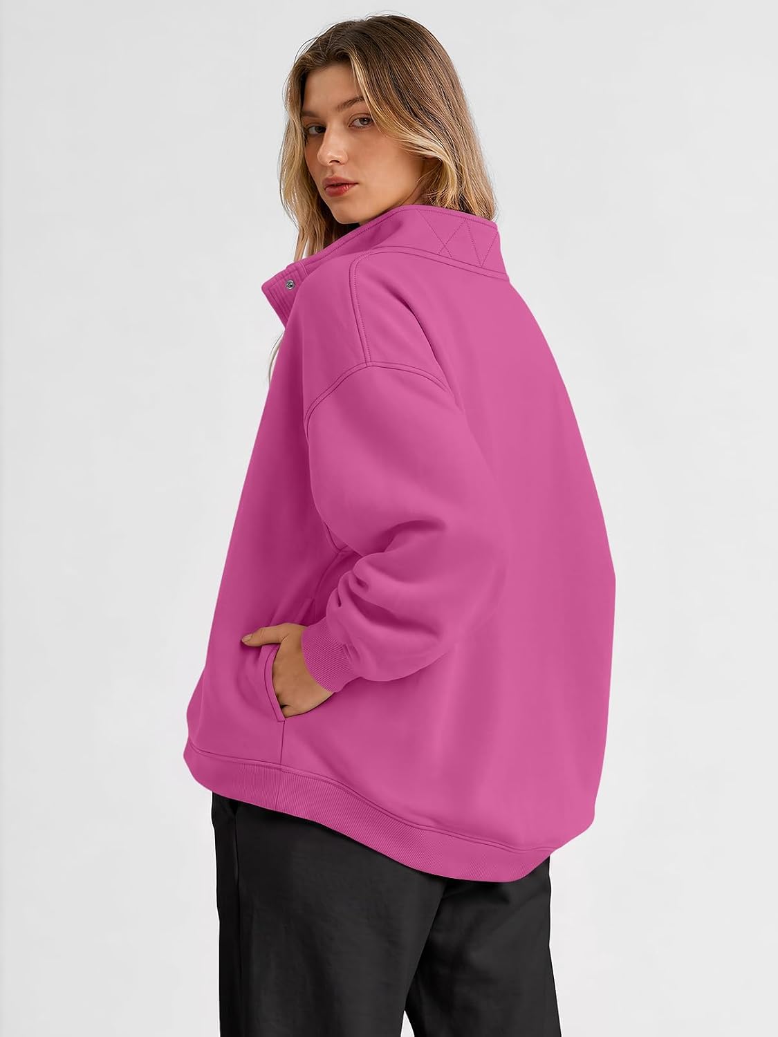Trendy Queen Womens Oversized Sweatshirts with Snap Button Henley Collar