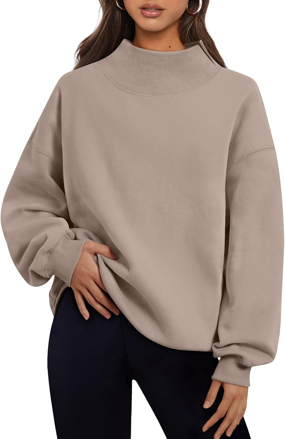Trendy Queen Womens Mock Neck Sweatshirts Oversized Pullover Fall Outfits