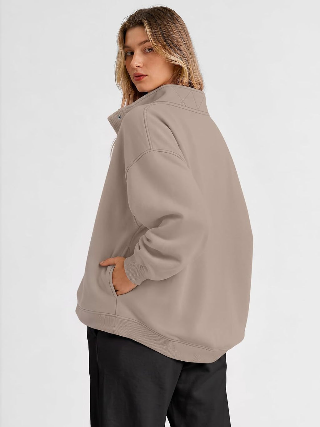 Trendy Queen Womens Oversized Sweatshirts with Snap Button Henley Collar