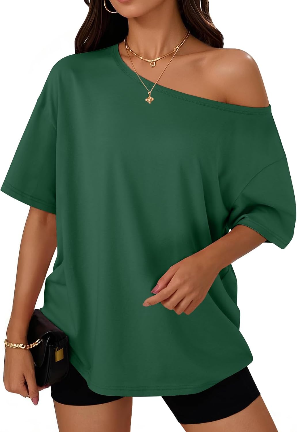 Trendy Queen Womens Off the Shoulder Tops Oversized Summer T-Shirts 2026