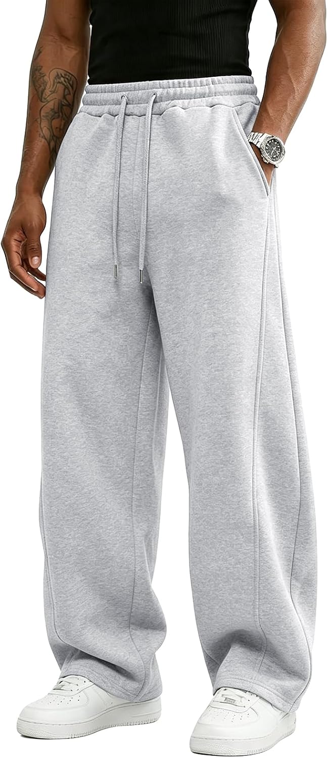 Wangdo Men's Baggy Sweatpants Wide Leg Lounge Cotton Casual Jogging Pants