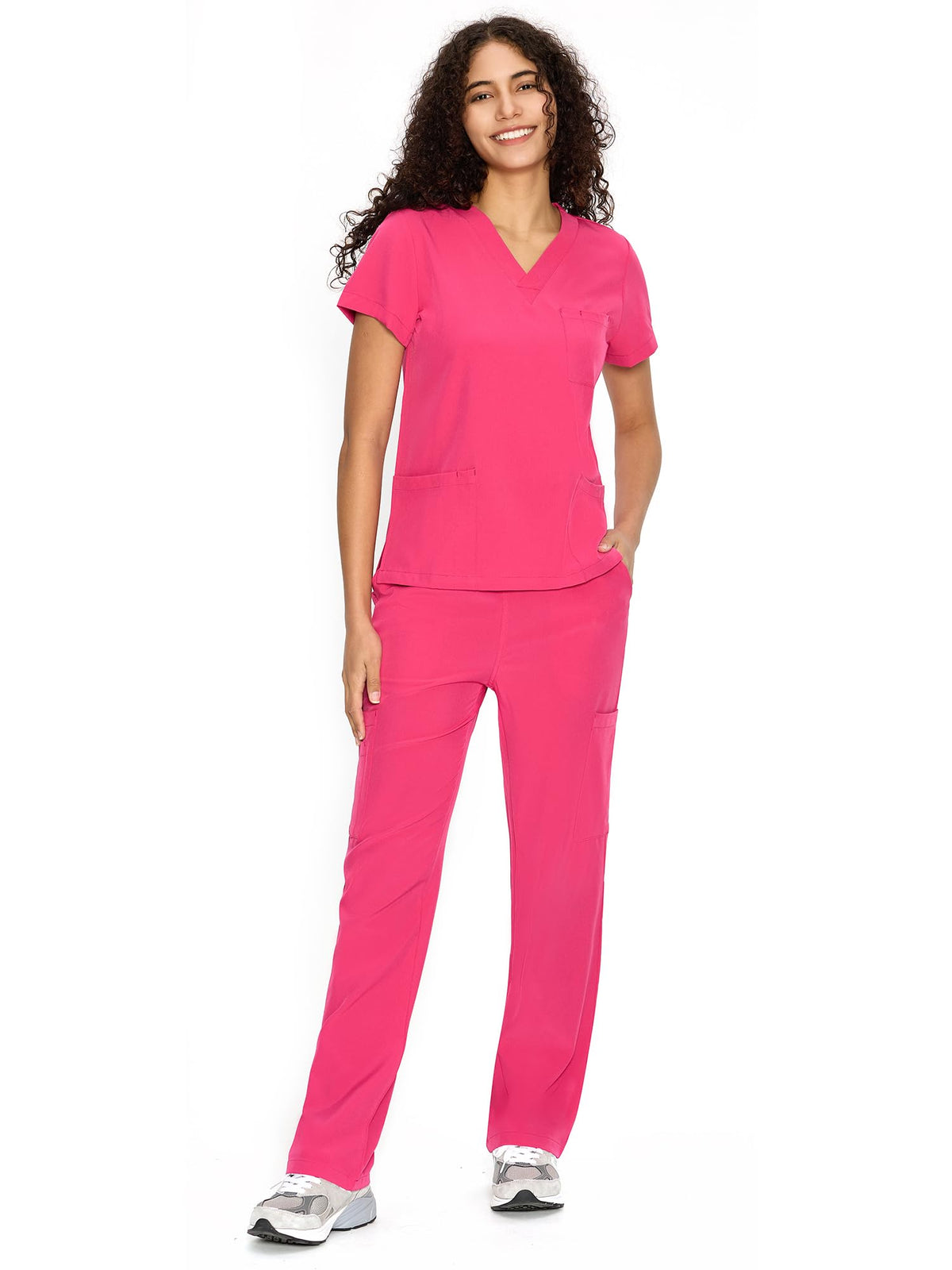 COZYFIT Scrubs for Women Set - V-Neck & Straight Leg Pants with 9 Pockets