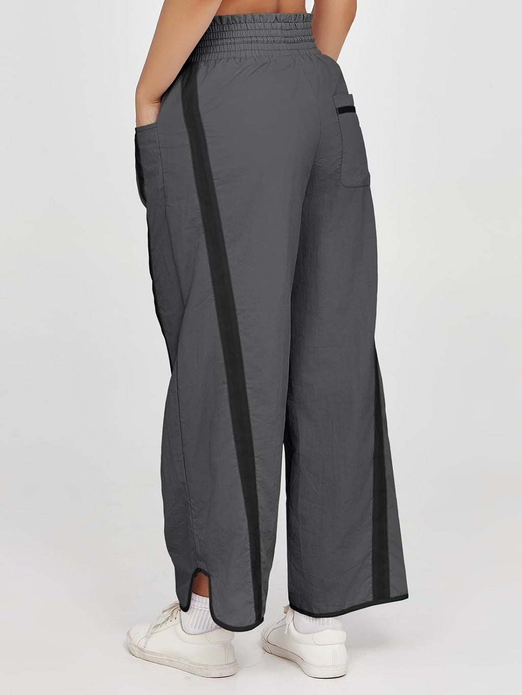 Fisoew Women's Baggy Wide Leg Pants Casual Drawstring Elastic Waisted Contrast Color Workout Y2K Track Pants