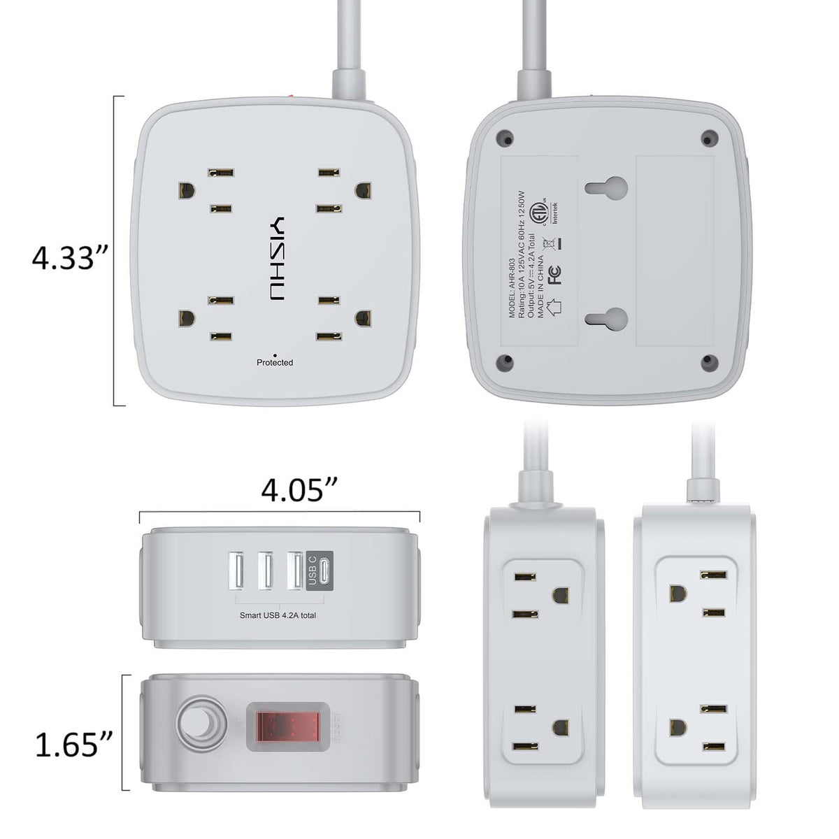 YISHU 6Ft Surge Protector Power Strip with 8 Widely Outlets & 4 USB Ports