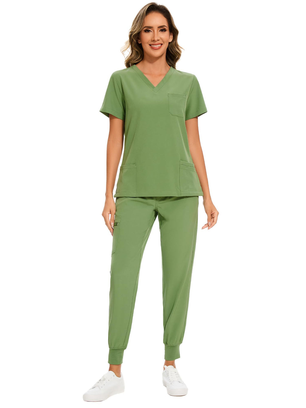 COZYFIT Scrubs for Women Set - Stretch V-Neck & Jogger Pant with 9 Pockets