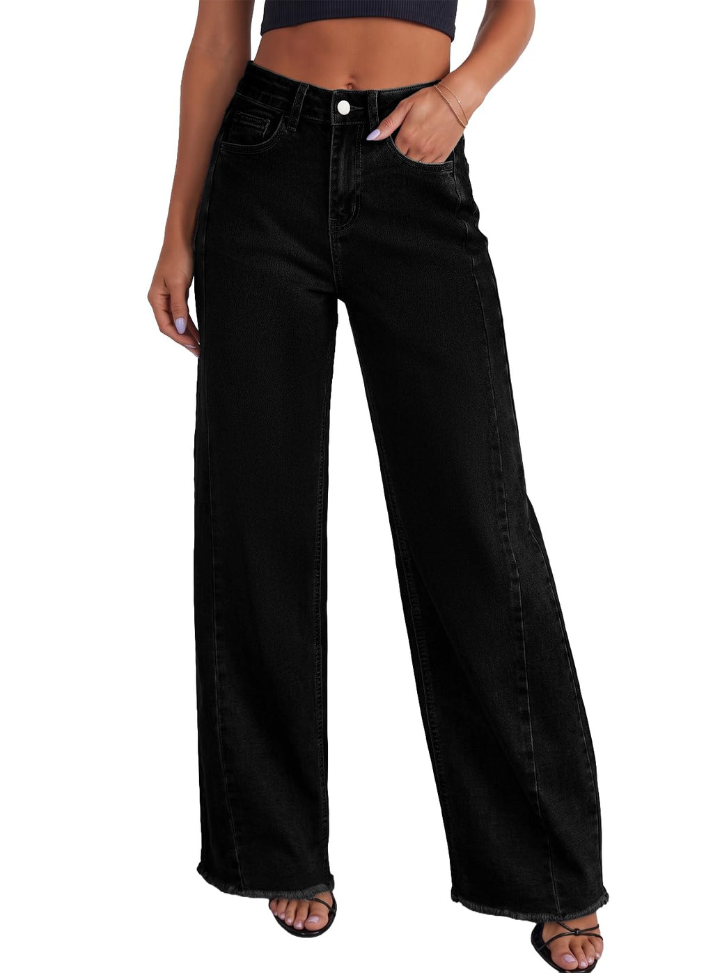 Sidefeel Women's Wide Leg Jeans High Waisted Stretchy Denim Pants