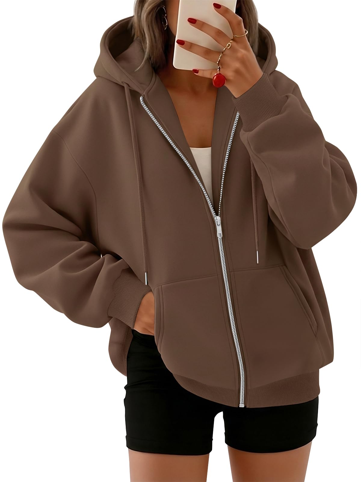 Trendy Queen Womens Oversized Zip Up Hoodies Y2K Fall Sweatshirts 2026