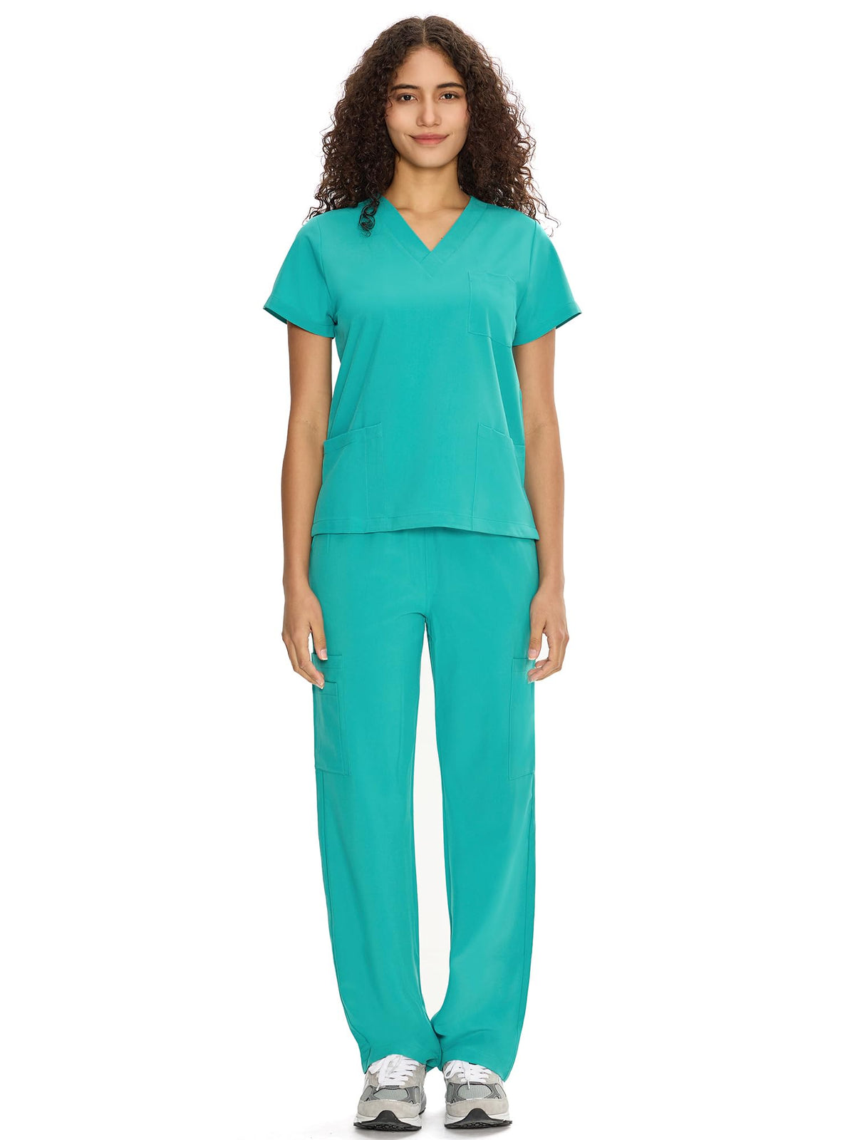 COZYFIT Scrubs for Women Set - V-Neck & Straight Leg Pants with 9 Pockets