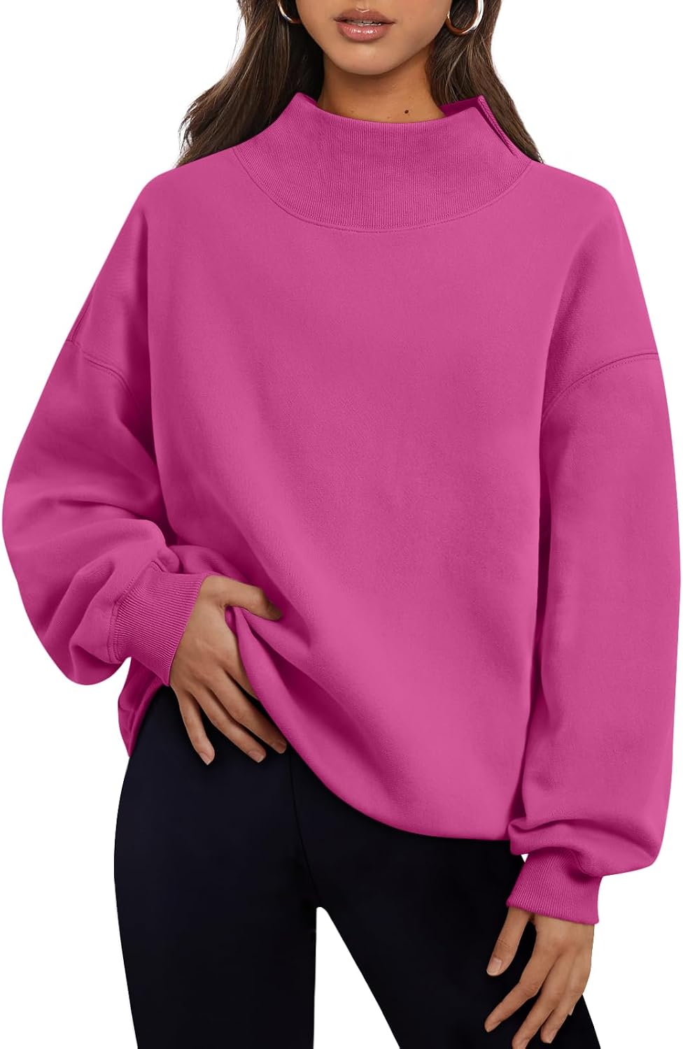 Trendy Queen Womens Mock Neck Sweatshirts Oversized Pullover Fall Outfits