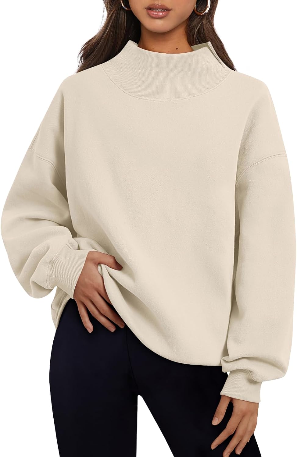 Trendy Queen Womens Mock Neck Sweatshirts Oversized Pullover Fall Outfits