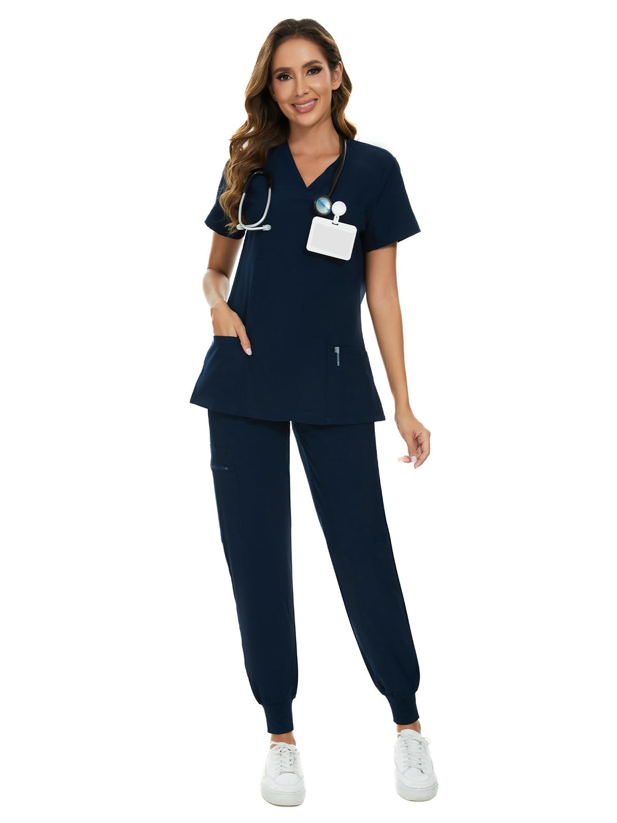 COZYFIT Scrubs for Women Set - Stretch V-Neck & Jogger Pant with 9 Pockets