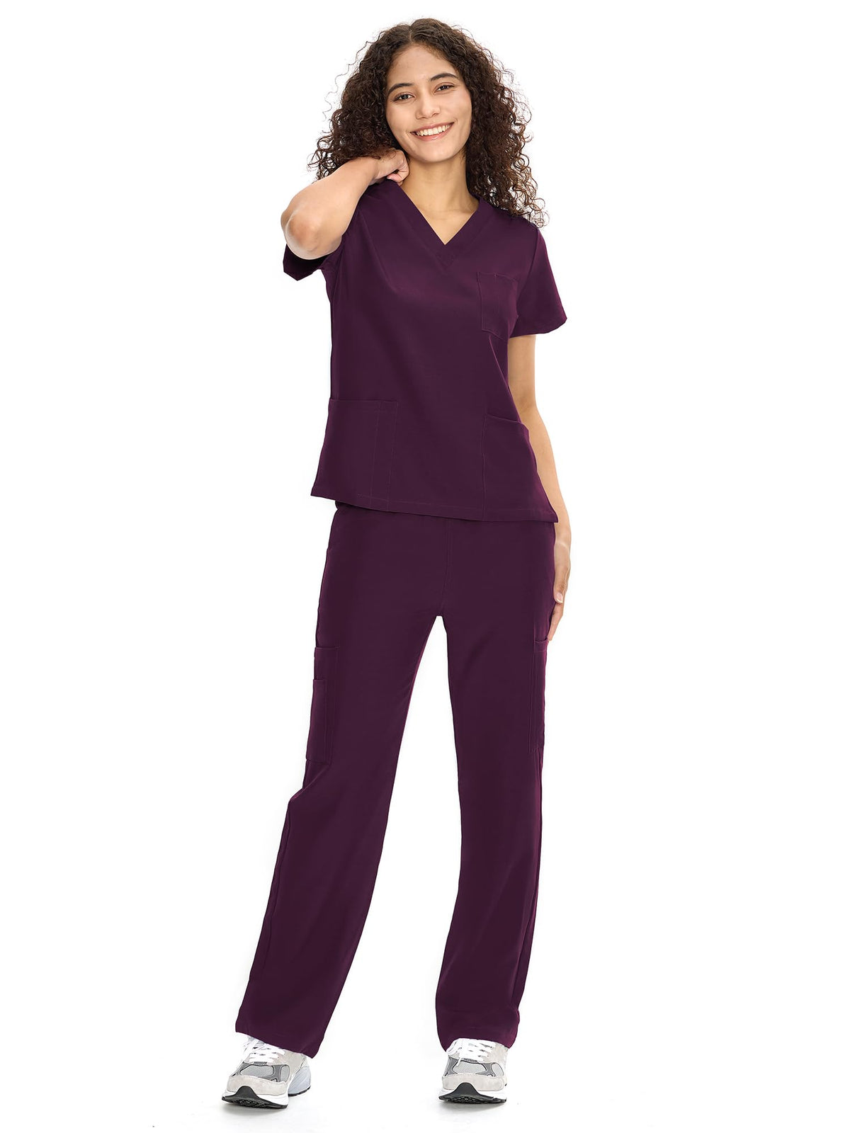 COZYFIT Scrubs for Women Set - V-Neck & Straight Leg Pants with 9 Pockets