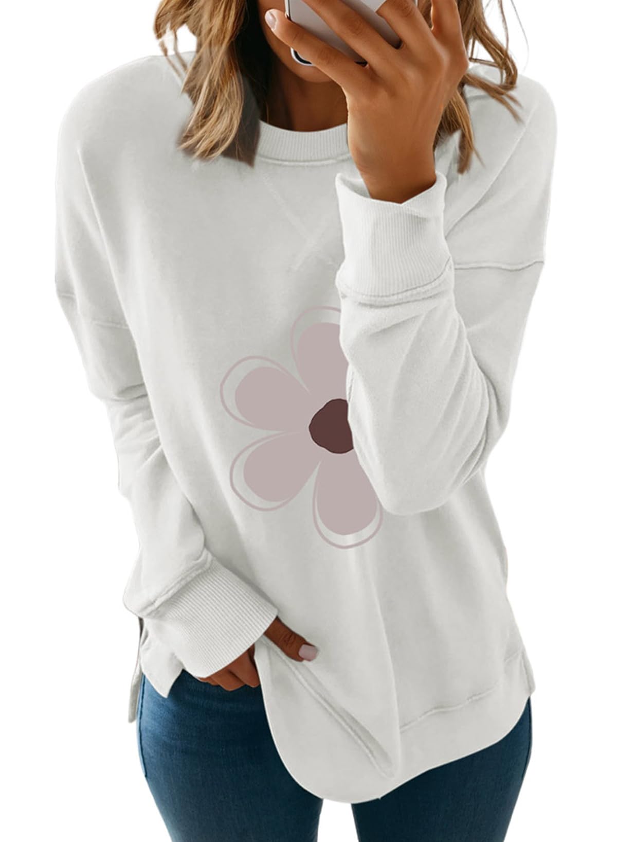 Dokotoo Women's Casual Crew Neck Sweatshirt Loose Long Sleeve Pullover Tops