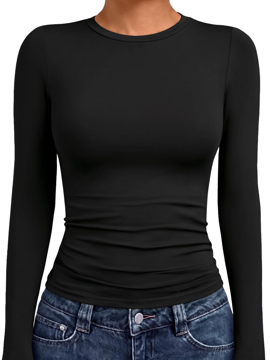 AUTOMET Womens Crew Neck Long Sleeve Shirts Compression Underscrubs Tops